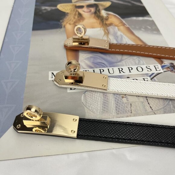 Women’s Leather Skinny Belt Adjustable Solid Color Alloy Turn Lock for Dresses - Picture 6 of 6